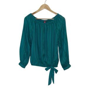 Vince Camuto Teal Blouse with Tie Accent, metallic thread, X-Small